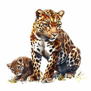 Realistic Leopard Clipart Set of 8, Watercolor Leopard, Printable Leopard Watercolor clipart, Quality PNGs, Digital download, Paper crafts