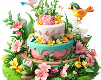 Birthday Cake Numbers Clipart Bundle: Cartoon PNG Images, Commercial Use, Digital Download