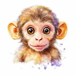 Cartoon Äffchen Clipart Set: Aquarell Aquarell Kunst (Digitaler Download, Kommerzielle Nutzung)