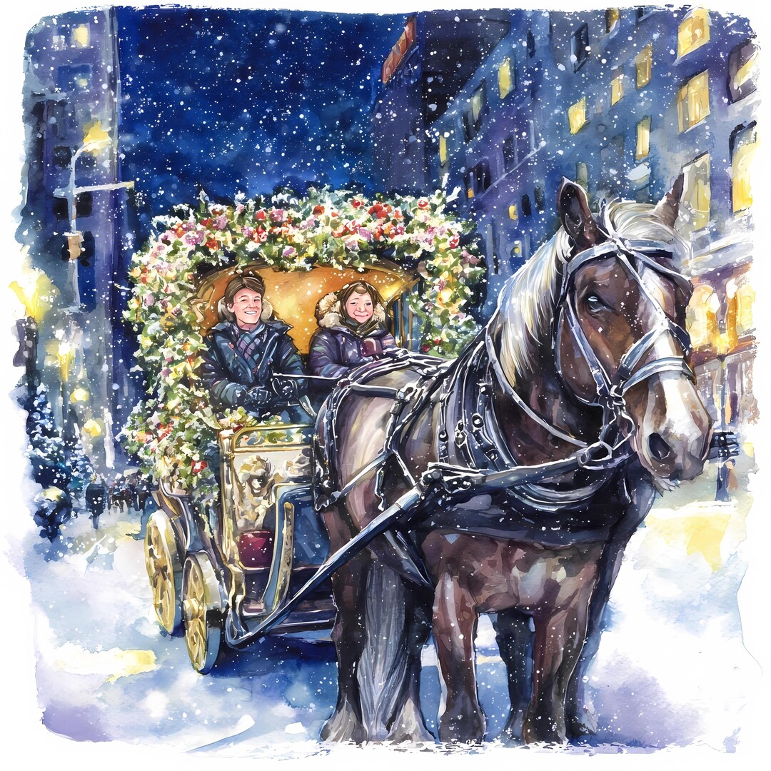 Christmas Horse Carriage Clipart Bundle, Watercolor Holiday Sleigh ...