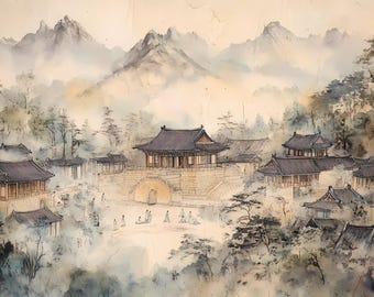 Japanese Landscape Watercolor Clipart Set,Countryside PNG,Digital Download, Commercial Use,162