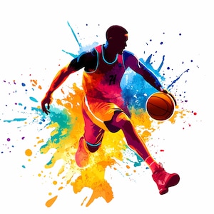 10 imágenes prediseñadas de baloncesto, arte mural de baloncesto, imágenes prediseñadas de acuarela imprimibles, PNG de alta calidad, descarga digital, manualidades de papel, diario basura
