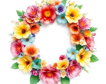 Watercolor Flower Wreath Clipart: Botanical Frames Instant Download