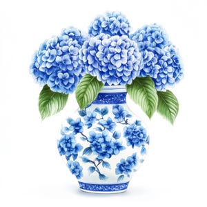 Blue Hydrangea Watercolor Clipart, Pink White Blue Floral Hydrangea Png, Hydrangea bouquet, flower, spring, garden Paper craft junk journals