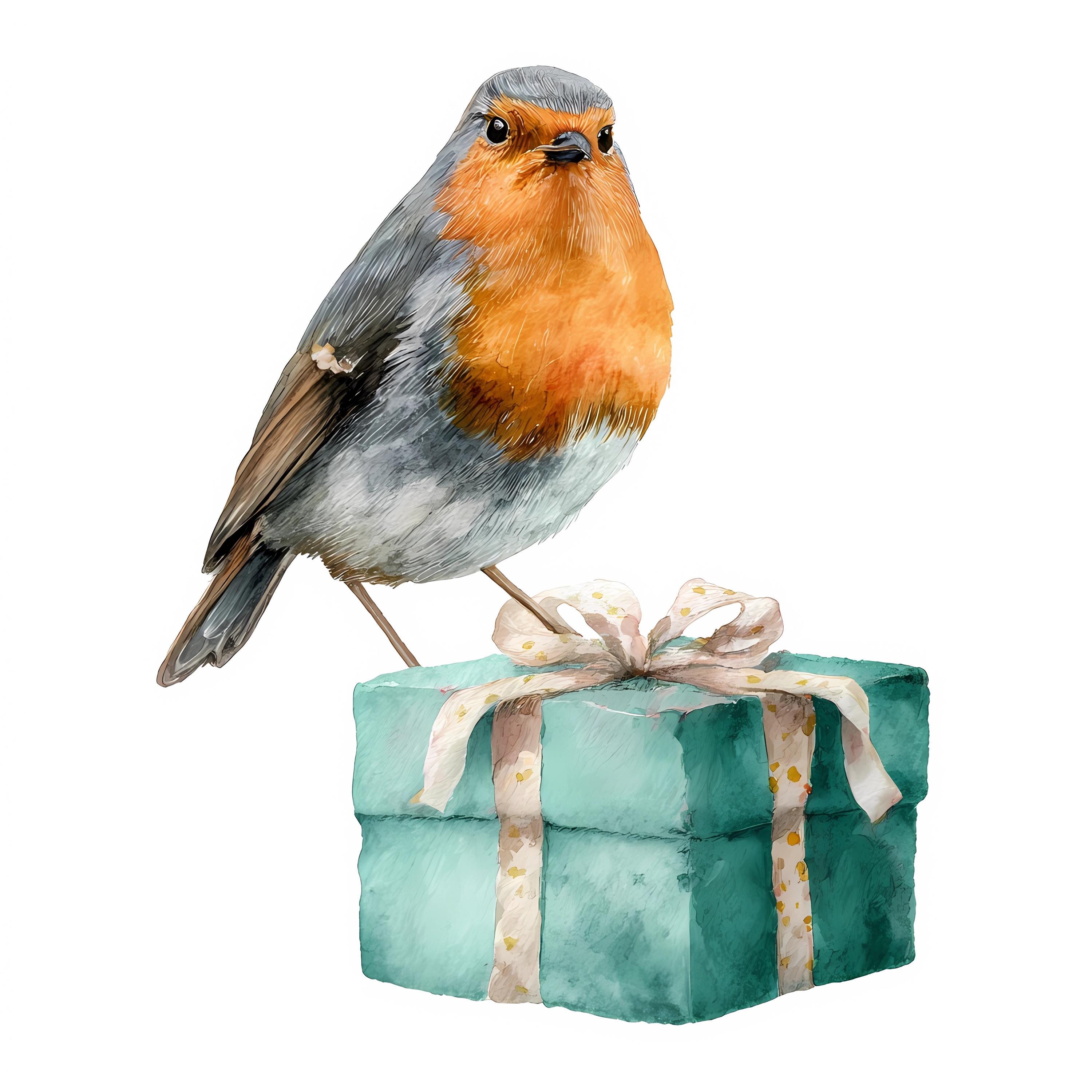 Christmas Robin Clipart Set Watercolor Bird Gift Box Holiday Winter ...