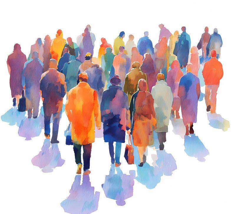 Watercolor Crowd Clipart Bundle: Urban People Silhouettes (PNG JPG ...
