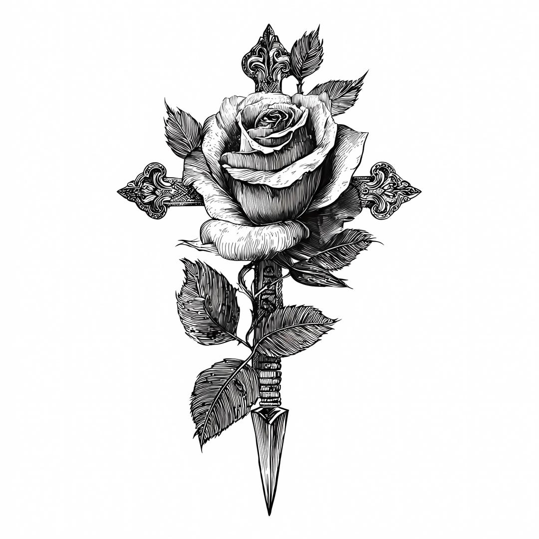 Rosen- und Kreuz-Tattoo-Clipart-Bundle, gotische