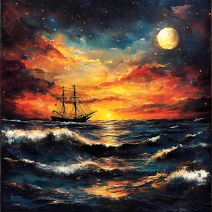 Bundle de cliparts bateau coucher de soleil nautique, vagues de l'océan voilier Art mural paysage marin marin impressions numériques aquarelle mer PNG JPG déco nautique