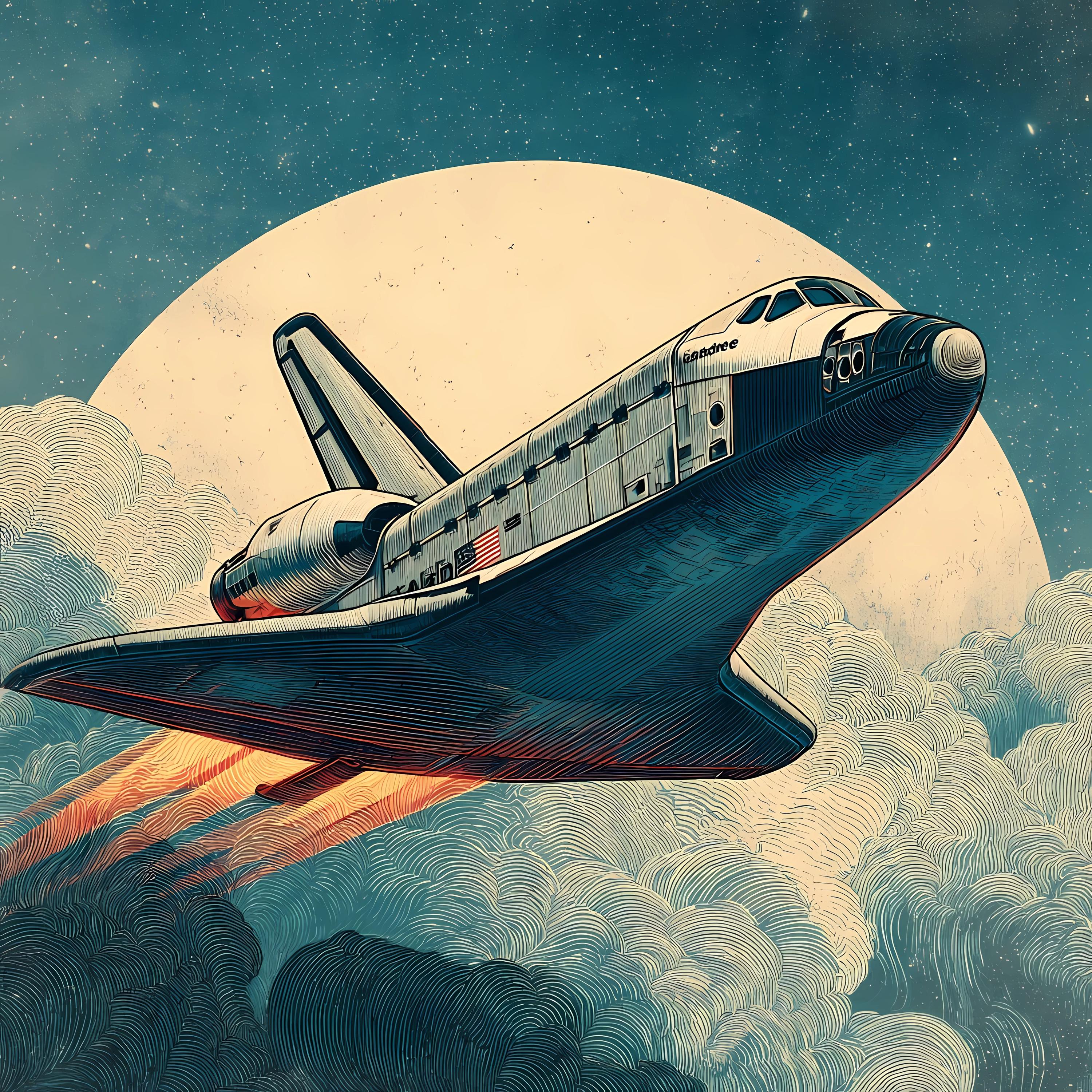 Watercolor Space Shuttle Art Bundle: Rocket Launch, Cosmic Sky, Digital ...