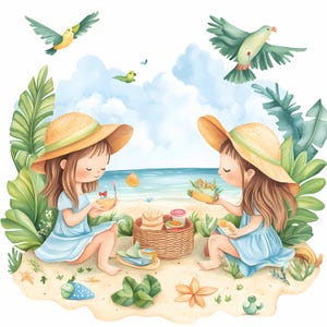 10 Picknick Baby Mädchen Clipart Bundle, Aquarell Picknick Party Clipart, süßes Picknick Clipart, Happy Time, Picknickkorb, Kinderzimmer Clipart