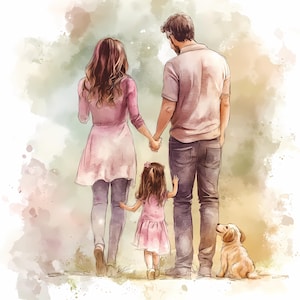 Familie Clipart 12er Set | Niedliche Aquarell Familie Händchen haltend PNG | Interrassische Familie Eltern Kinder Illustration Clip Art Grafiken