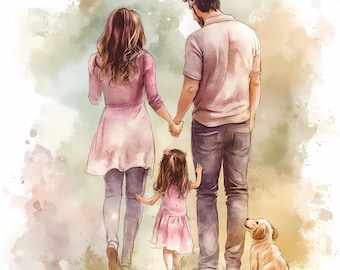 Family Clipart Set of 12 | Cute Watercolor family holding hands PNG | Interracial Family Parents Kids illustration clip art graphics