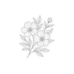 Pacote de clipart elegante de caule floral em preto e branco, perfeito para desenhos de tatuagem, páginas para colorir, artesanato DIY, sublimação, impressões, arte de parede