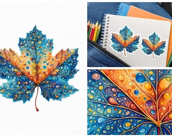 Fantasy Watercolor Maple Leaf Clipart Bundle PNG JPG, Colorful Autumn Leaves, Stickers, 1012