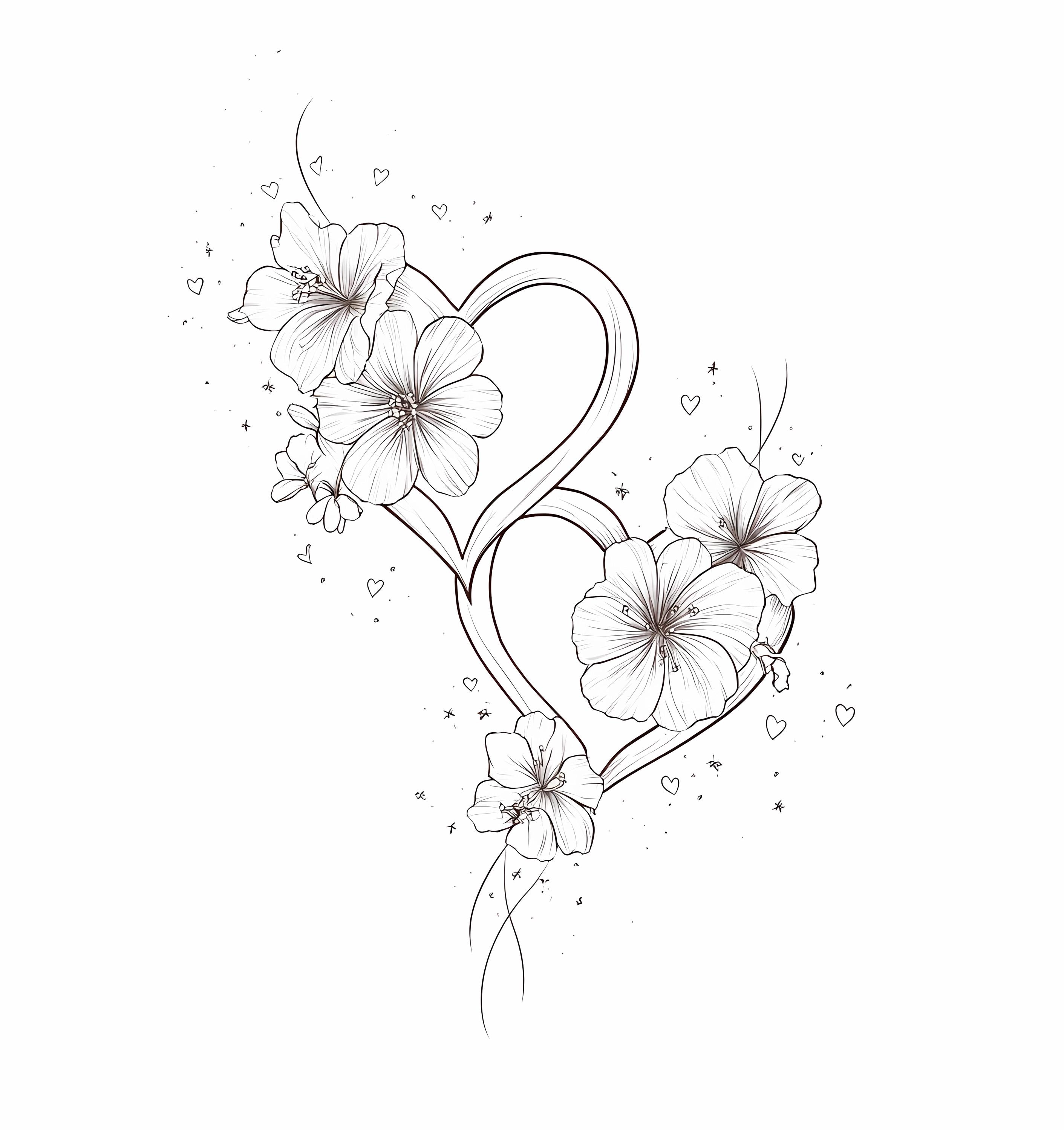 Heart Floral Clipart Bundle: Black and White Love Heart Illustrations ...