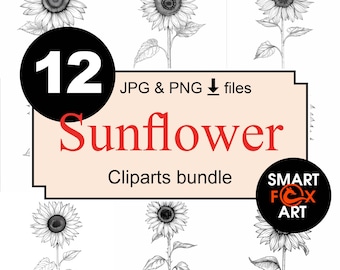 Disegni di girasoli da colorare, pacchetto di illustrazioni floreali, disegni botanici stampabili per adulti, download digitale, 1490