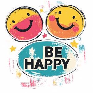 8 imágenes PNG de alta calidad con texto "Sé feliz" en colores divertidos, paquete de acuarela "Sé feliz"