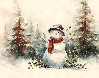 Watercolor Snowman Clipart Bundle: Christmas Holiday Prints PNG JPG, 1764