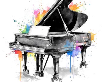 Grand Piano Wall Art Bundle, Watercolor Classical Music Painting, Elegant Vintage Instrument Print,2040