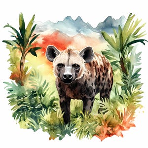 Watercolor Hyena Clipart Bundle Set of 9, Safari Clipart, African Animals Sticker, Colorful Hyena High Quality PNG, Paper Craft files