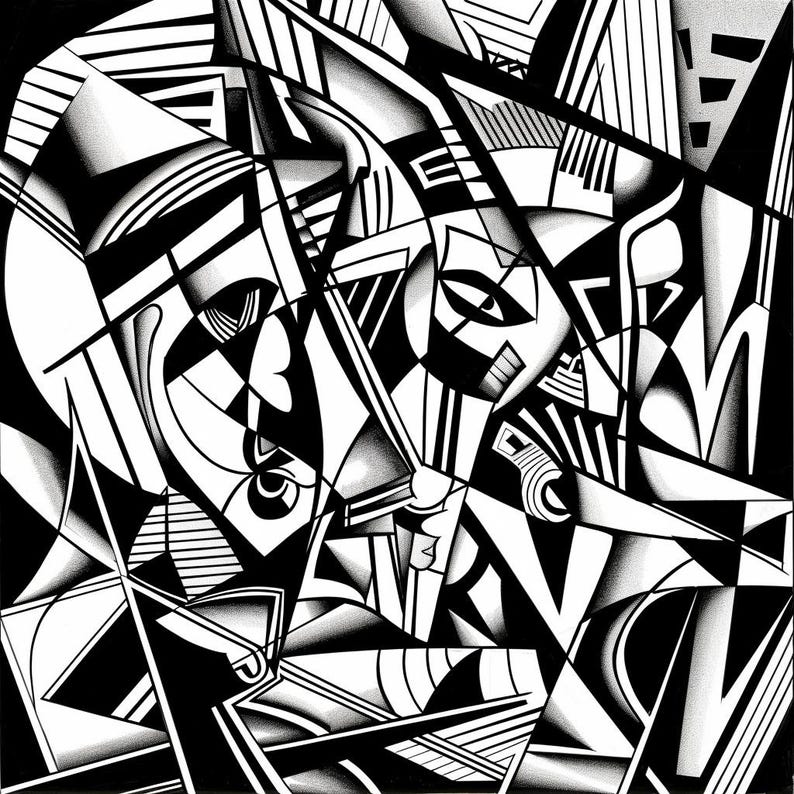 Abstract Cubism Art Bundle, Modern Geometric Line Composition - Etsy