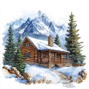 8 imágenes prediseñadas de paisajes naturales, imágenes prediseñadas de montañas, imágenes prediseñadas de acuarela de invierno para imprimir, manualidades de papel, diarios basura, descarga digital de alta calidad PNG