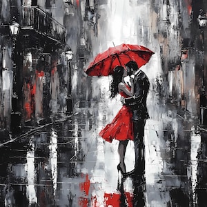 7 Paar in der Stadt Wand Kunst Clipart, Kuss auf der Straße PNGs Bündel, Paar unter Regenschirm Clipart, Aquarell Romantische Paar Stadt Szene
