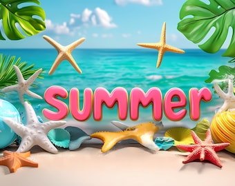 Hallo zomer clipart neon palmboom PNG strandfeest decoraties tropische afdrukbare
