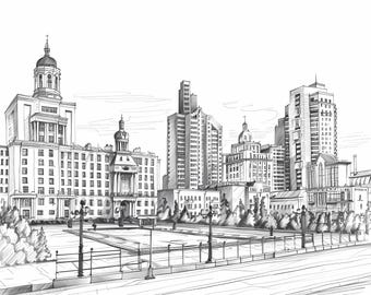 Minsk Cityscape Wall Art Bundle Set of 12, Belarus Architecture Printable Watercolor Set