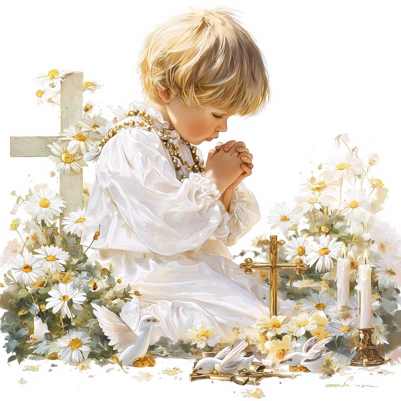 First Communion Boy Clipart: Watercolor Christian Art (digital Download ...
