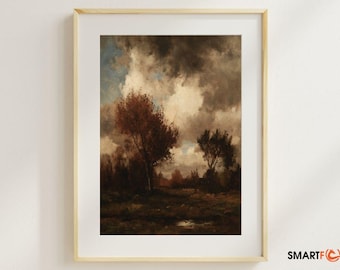 Decorazione murale vintage con paesaggio scuro e malinconico