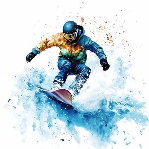 Set von 8 Snowboarding Clipart, Snowboard Clipart, Printable Snowboard Aquarell, hohe Qualität, digitaler Download, Papiermodell, Junk Journal