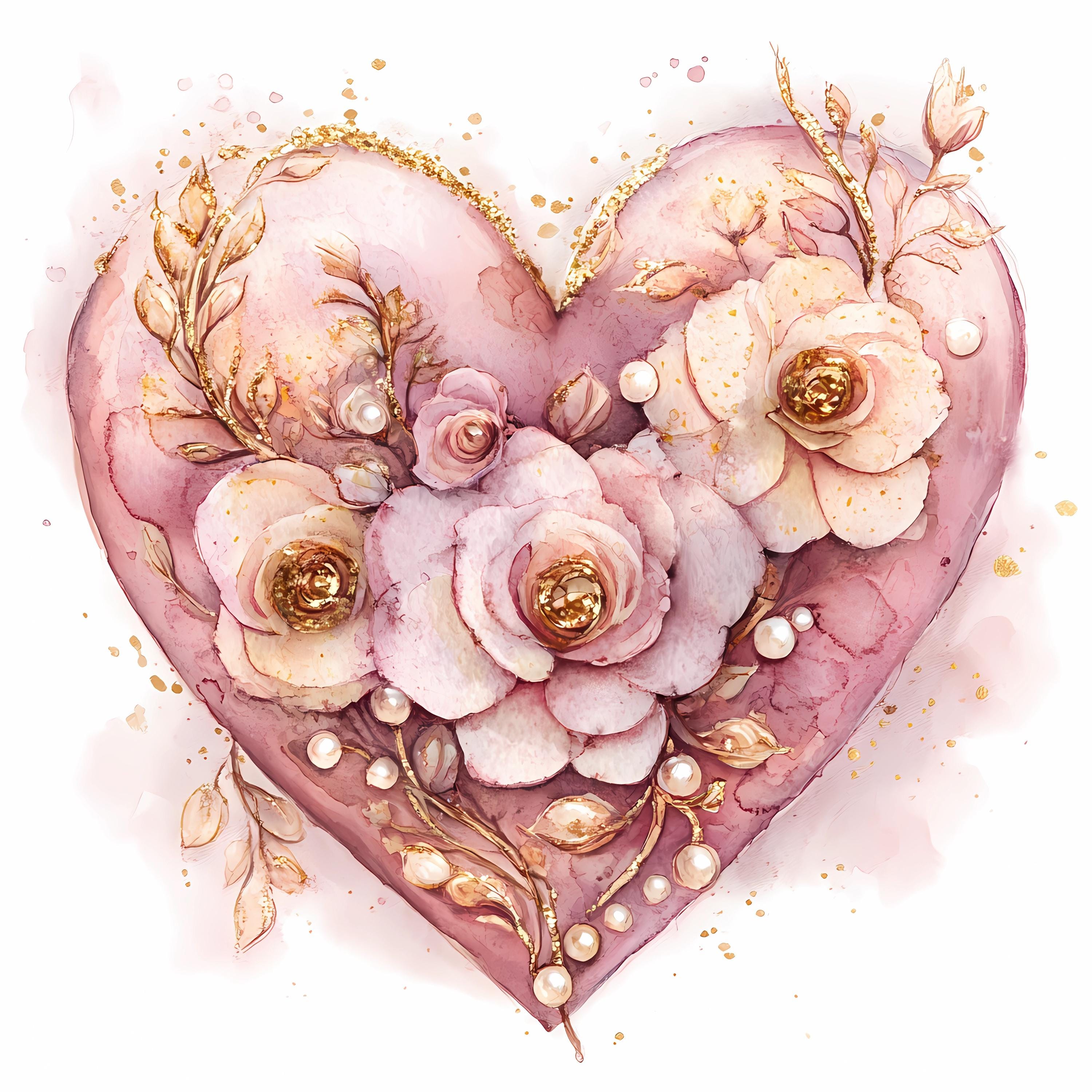 Floral Heart Wreath Clipart Set of 9: Valentine's Day Watercolor ...