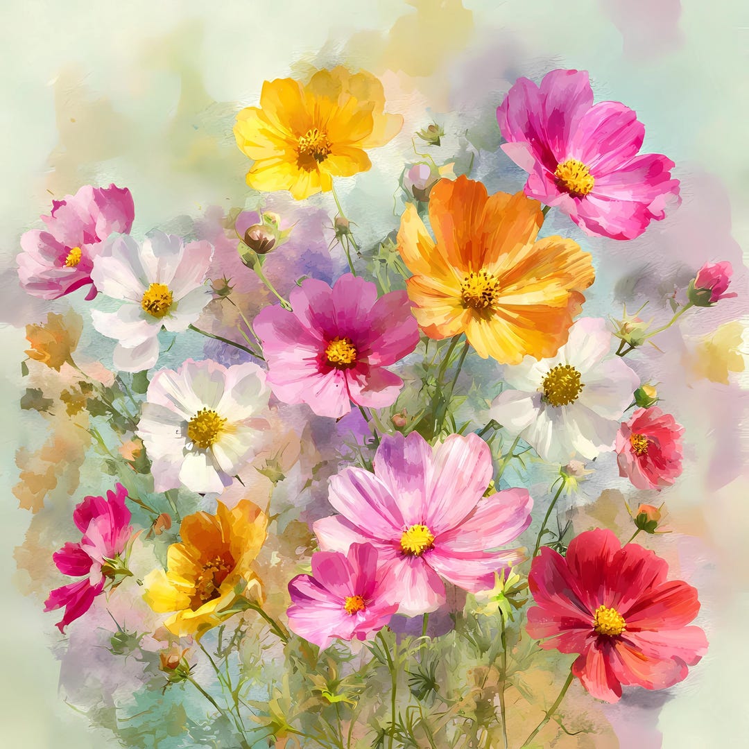 Watercolor Wildflower Bouquet Print Botanical Floral Garden Art Bundle ...