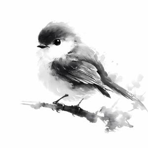 Paquete de imágenes prediseñadas de aves en blanco y negro PNG JPG, conjunto de ilustraciones monocromáticas de aves en acuarela sobre una rama, arte natural vintage, arte de vida silvestre DIY