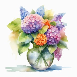 Hortensien Aquarell Clipart, rosa, weiß, blau Blumenhortensien Png, Hortensienstrauß, Blume, Frühling, Garten, Papiermodell, junk journals