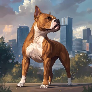 8 Pitbull en la ciudad Clipart, Acuarela Pitbull PNG de alta calidad Descarga instantánea Arte de pared imprimible,
