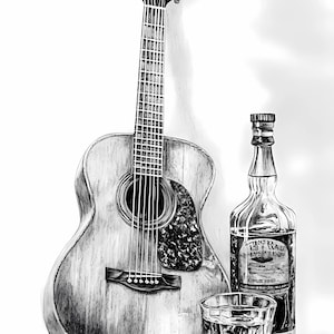 8 set di clipart di violino e chitarra, arte murale musicale in bianco e nero, PNG di strumenti musicali, PNG di alta qualità, Junk Journal