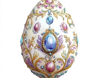 Watercolor Faberge Egg Clipart: Crystal Easter Eggs (Digital Download)