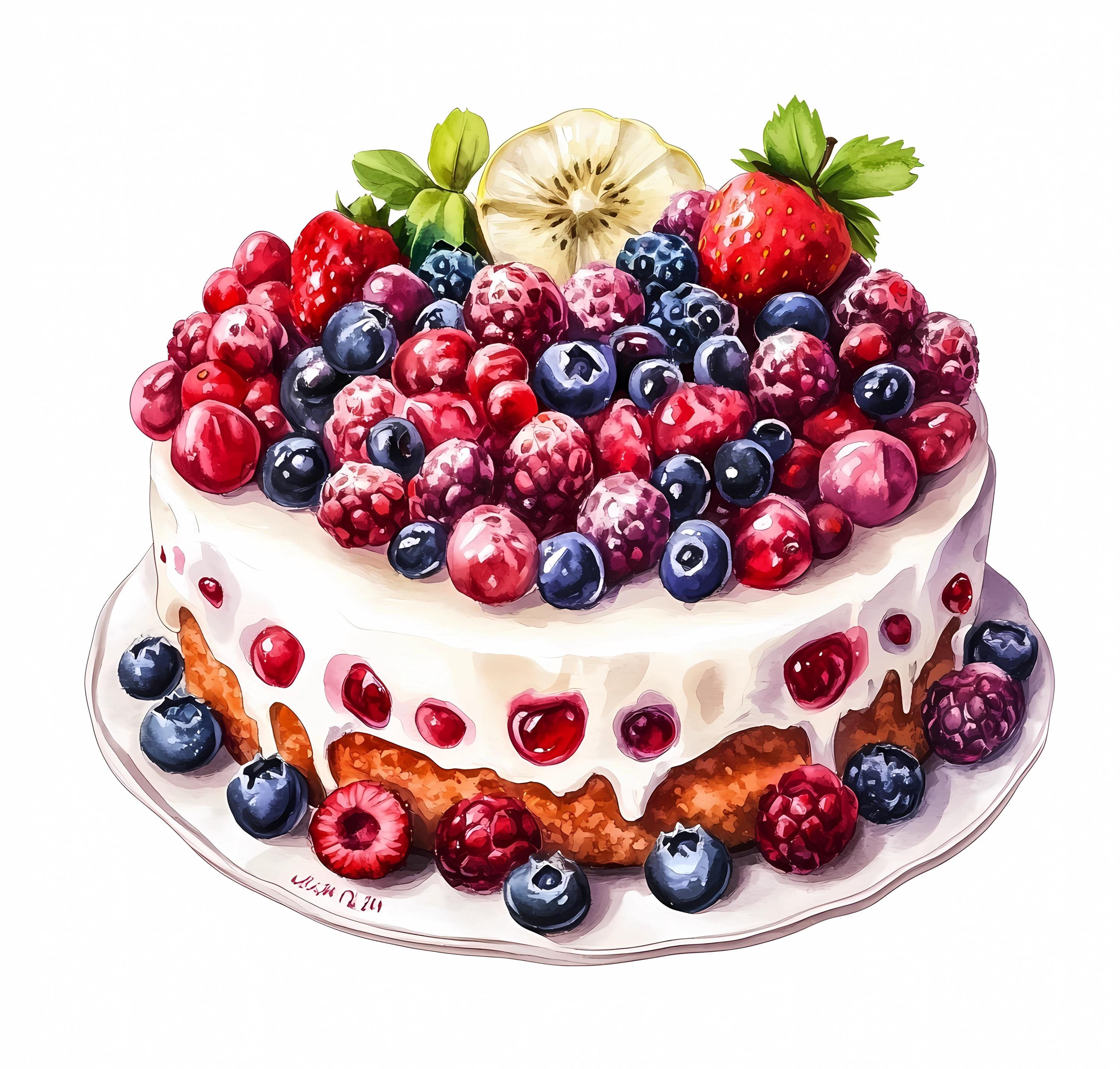 Watercolor Berry Cake Clipart Bundle: Printable Dessert Art, PNG JPG ...