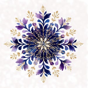 Wintermandala-clipartbundel – blauwe en paarse sneeuwvlok-mandalakunst, Royal Icy bloemenmandala's, digitale PNG-bestanden voor doe-het-zelfprojecten