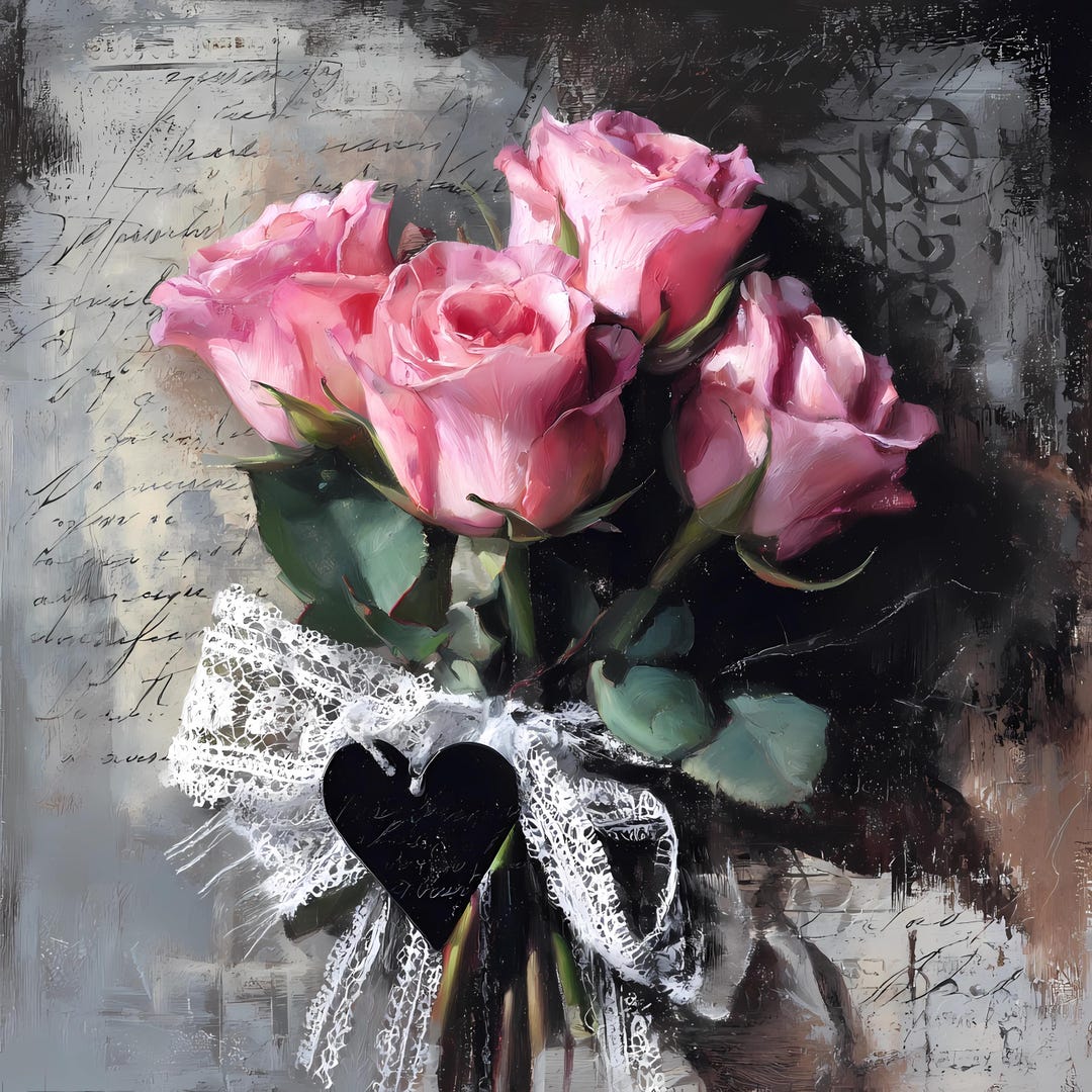Vintage Pink Rose Bouquet Watercolor Romantic Floral Wall Art, Digital ...