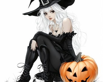 Watercolor Gothic Witch Clipart Collection,Halloween PNG Images ,Commercial Use,297