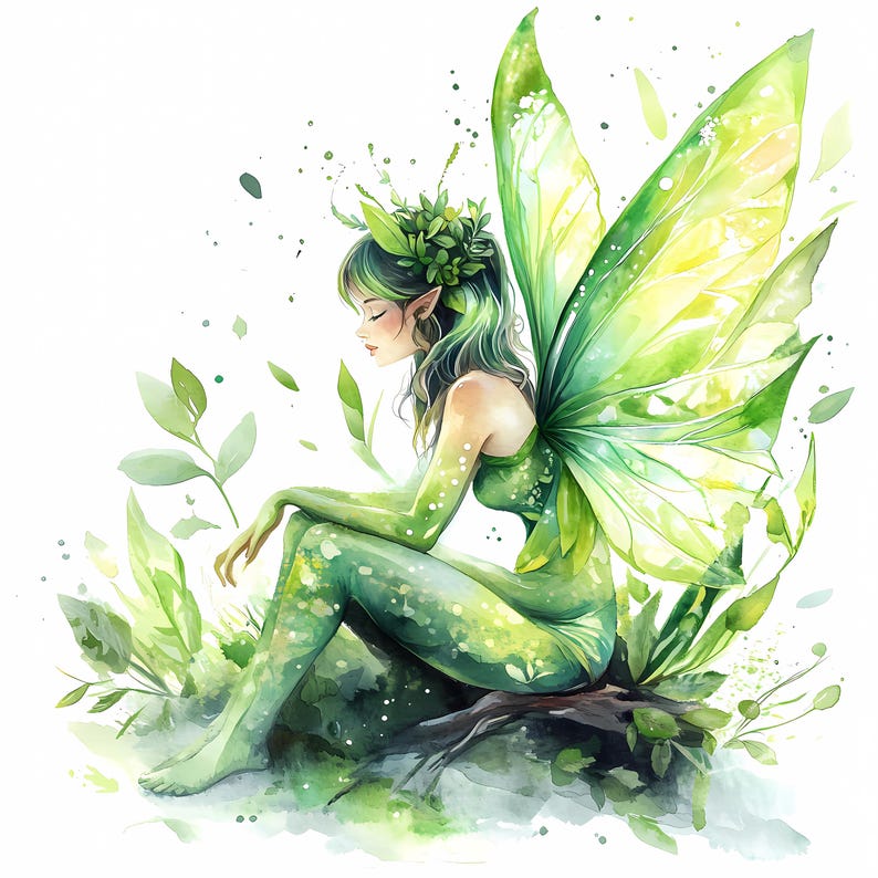 Watercolor Forest Fairy Clipart: Green PNG Images (digital Download) - Etsy