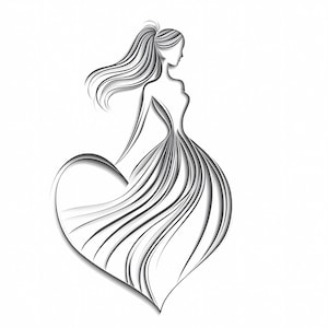 Lot de 12 silhouettes de coeur de femme élégante - 12 dessins au trait féminins minimalistes PNG - fichiers de sublimation d'art mural bricolage moderne pour projets Cricut