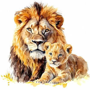 Lion Clipart Set of 8, Cute Baby Lion Clipart Bundle Printable Watercolor Lion Nursery Clipart High Quality PNG, Paper crafts Junk Journals