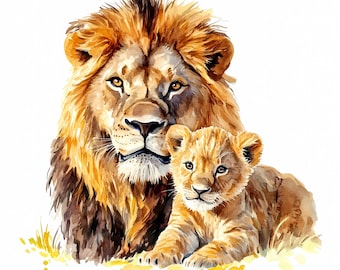 Watercolor Lion Clipart Set, Baby Animal PNG Digital Download, 344