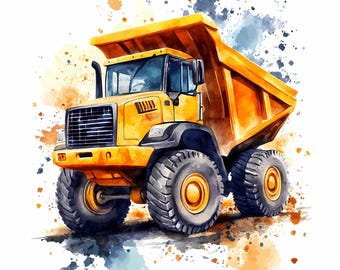 9 Veículos de Construção Png, Construção Aquarela Clipart, Caminhão Basculante Clipart, Caminhão Basculante de Desenho Animado, Caminhão Basculante PNG, Download Digital