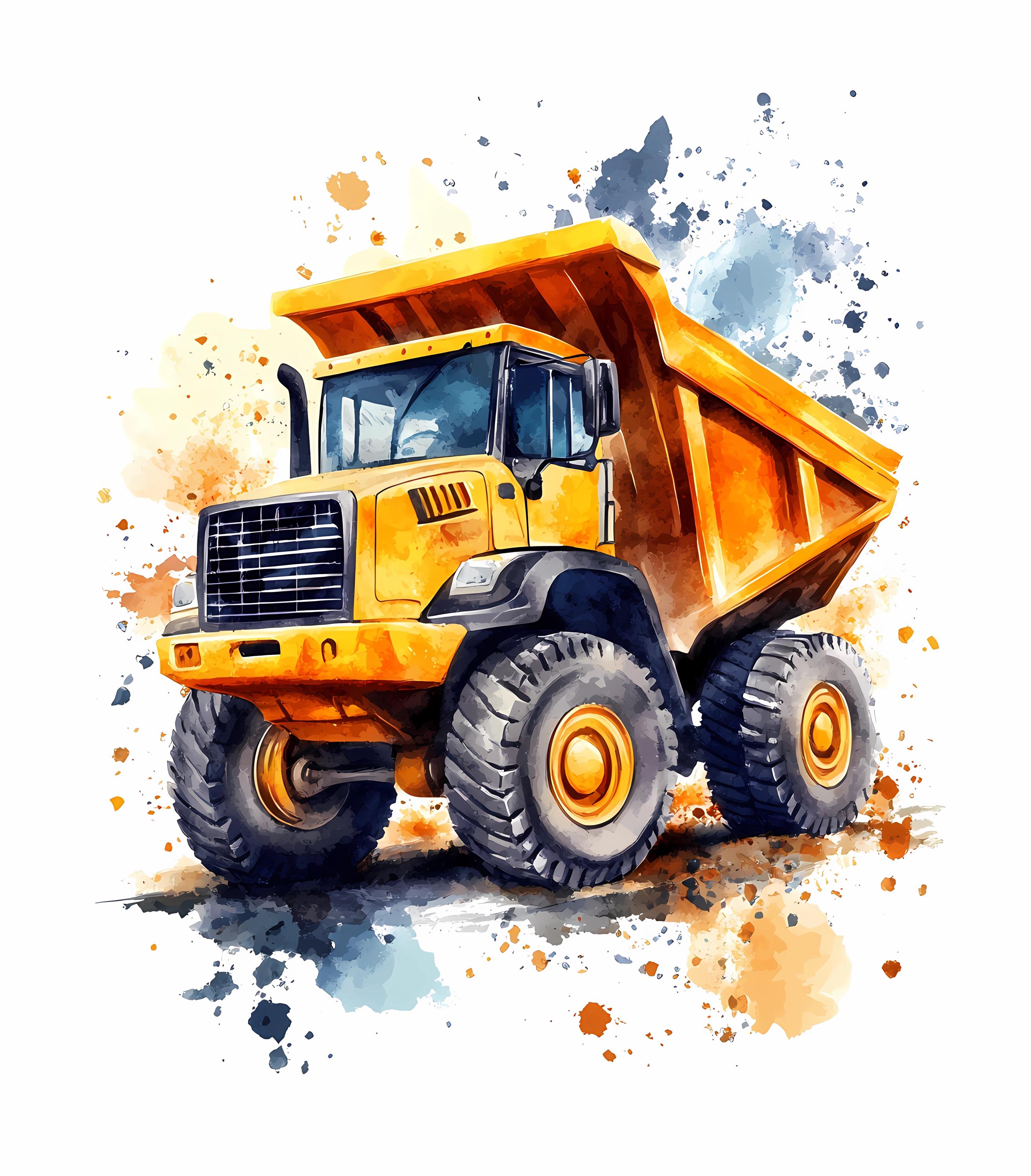 Watercolor Construction Truck Clipart: Dump Truck PNG (digital