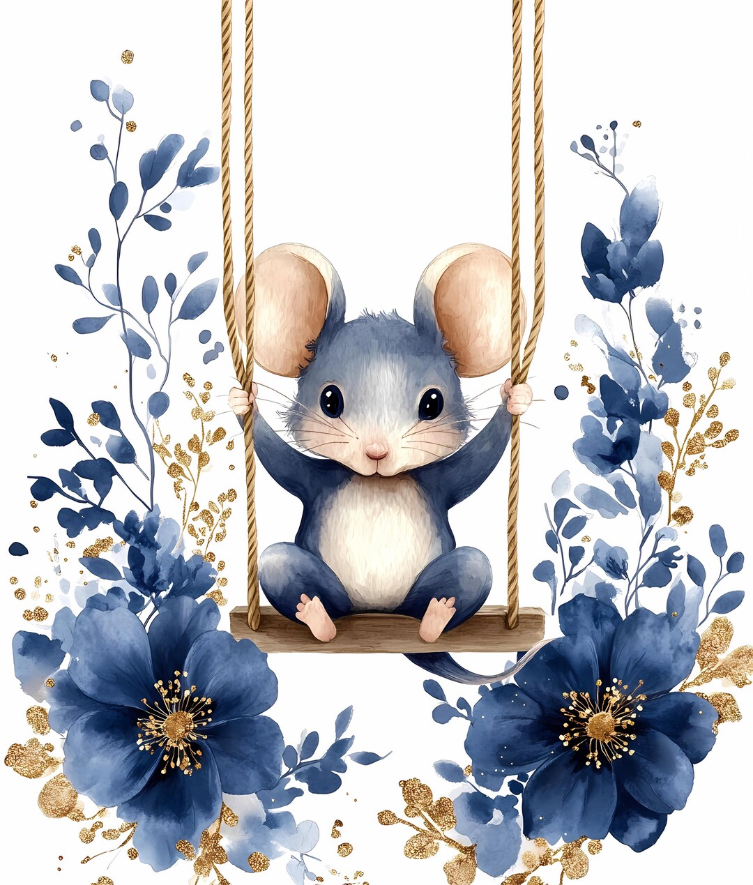 8 Cute Mouse Clipart Watercolor, Floral Forest Mouse Clipart, Forest ...